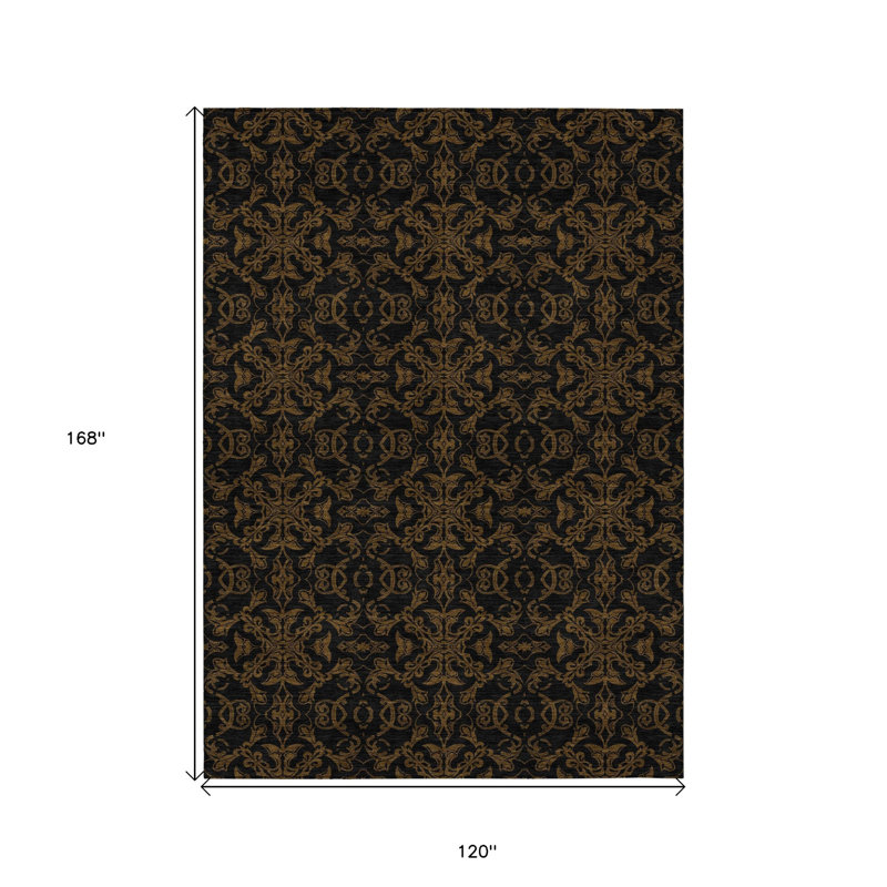 Tapis intérieur lavable 10 pi x 14 pi noir Medallion