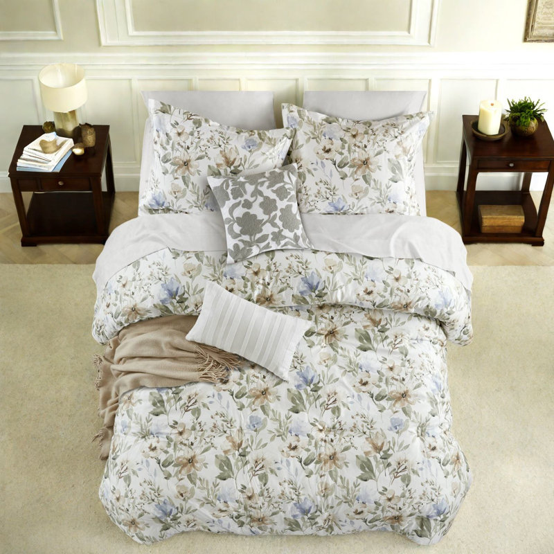 Luxury Oversized Bedding Sets, Cotton Sateen With Modern Floral Design For Home Comfort
