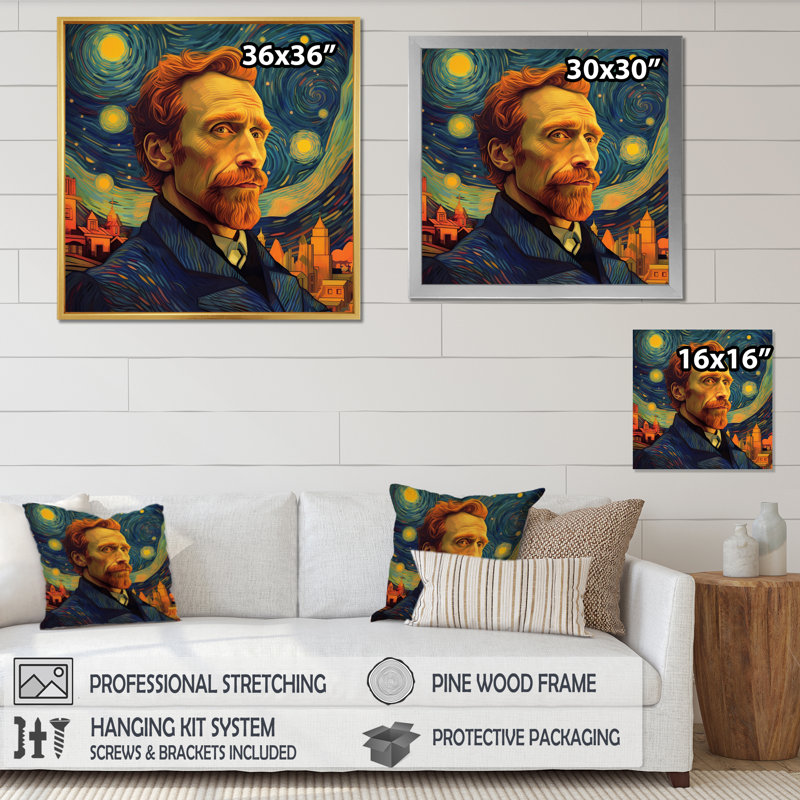 Vincent Van Gogh, reproduction d'art sur toile, Cadre flottant doré, H 16 po x l 16 po x P 1 po
