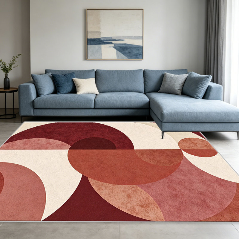 Rust Red Curve Geo carpet-easy to clean, machine-washable, soft and comfortable; suitable for door mats, kitchens, living rooms, bedrooms, corridors, and laundry areas. Easy to clean, durable carpet for home decoration.