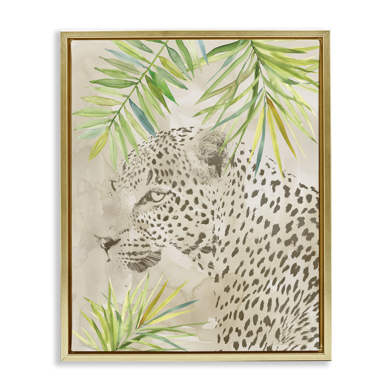 «Leopard Impression & Palms Floater» par Carol Robinson, Cadre flottant métallique doré, H 21 po x l 17 po