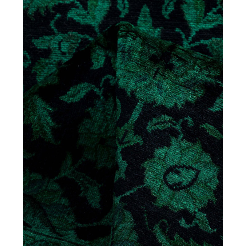 Overdyed Hand-Knotted Wool Modern-Contemporary Green Area Rug 2' 7" x 4' 2"