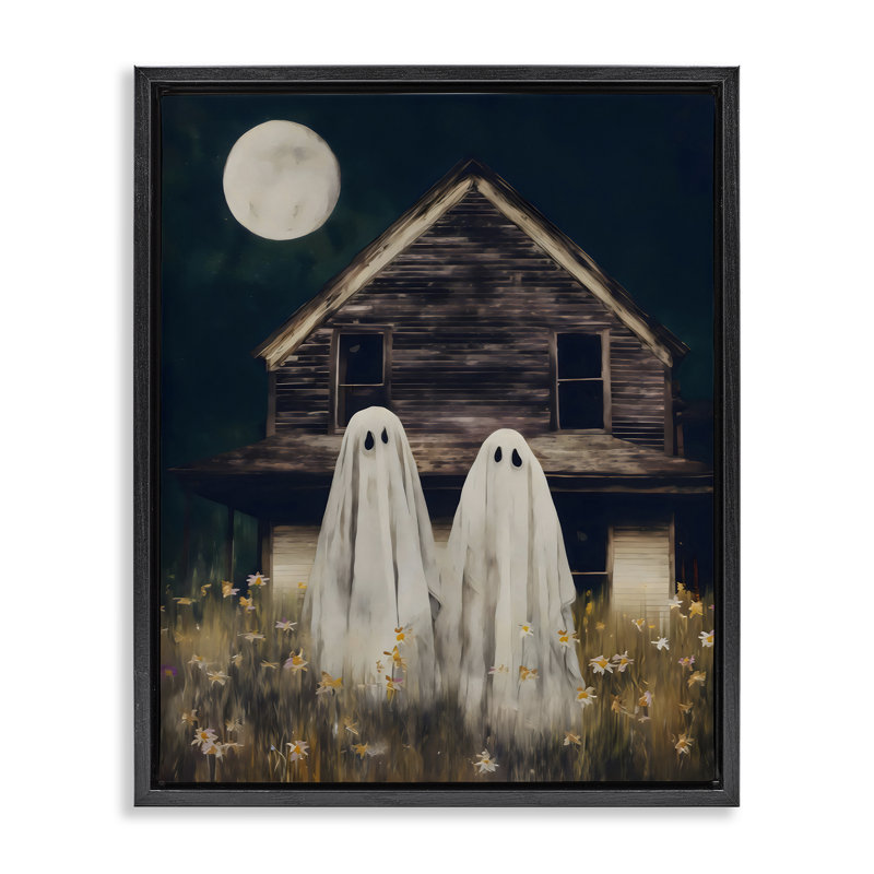 Cadre flottant Ghost And Haunted House, design par Arlington Prints, H 21 po x l 17 po, Cadre flottant noir de jais