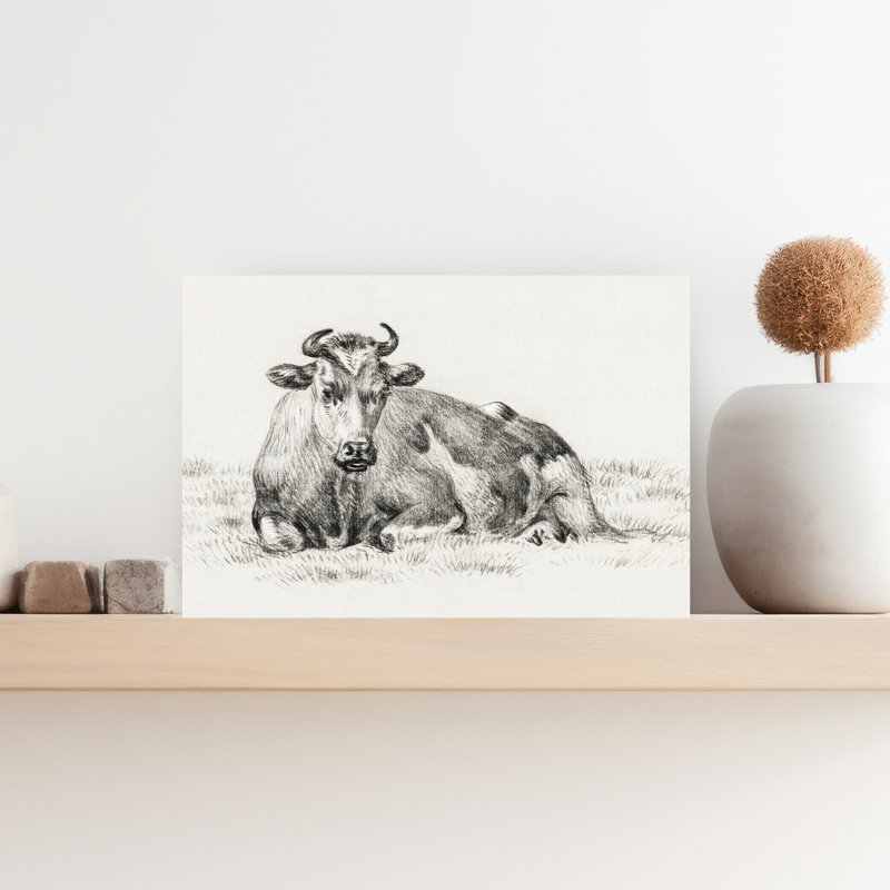 Vache couchée, rétro rétro, art mural classique, H 18 po x l 12 po