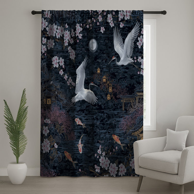 Rideaux Crane Cherry Blossoms Moon, Blocage, 50 po x 80 po - 1 panneau
