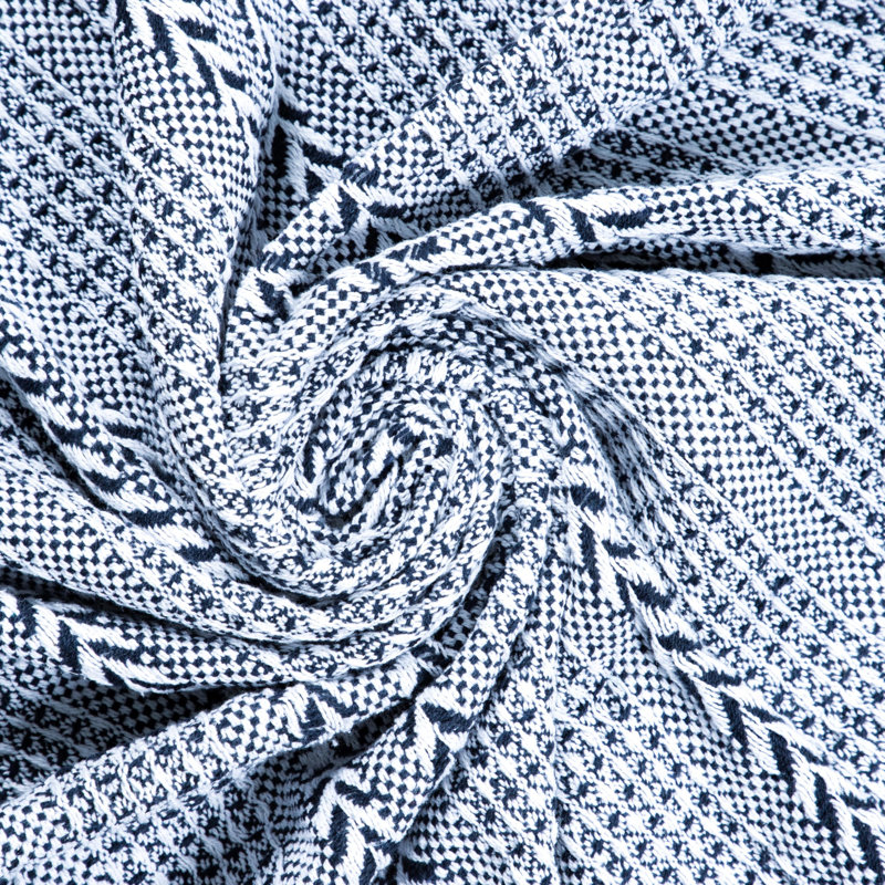 Jeté 100% coton, Bleu marine/blanc