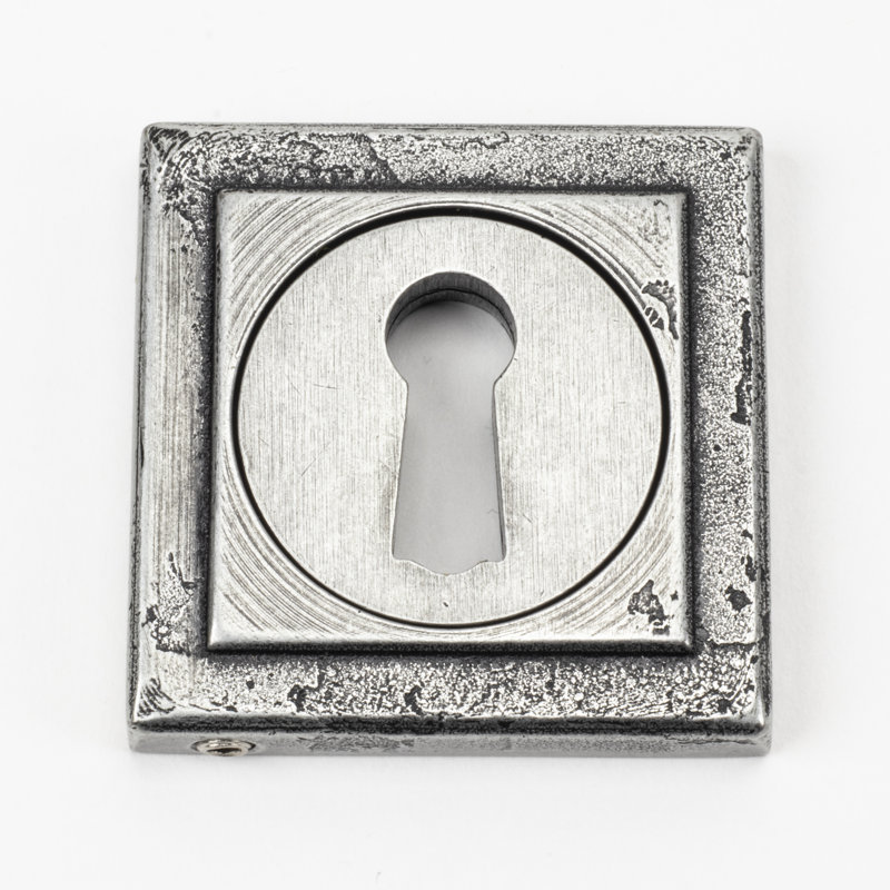 Concealed, Square Round Escutcheon Door Accessory, Pewter Patina