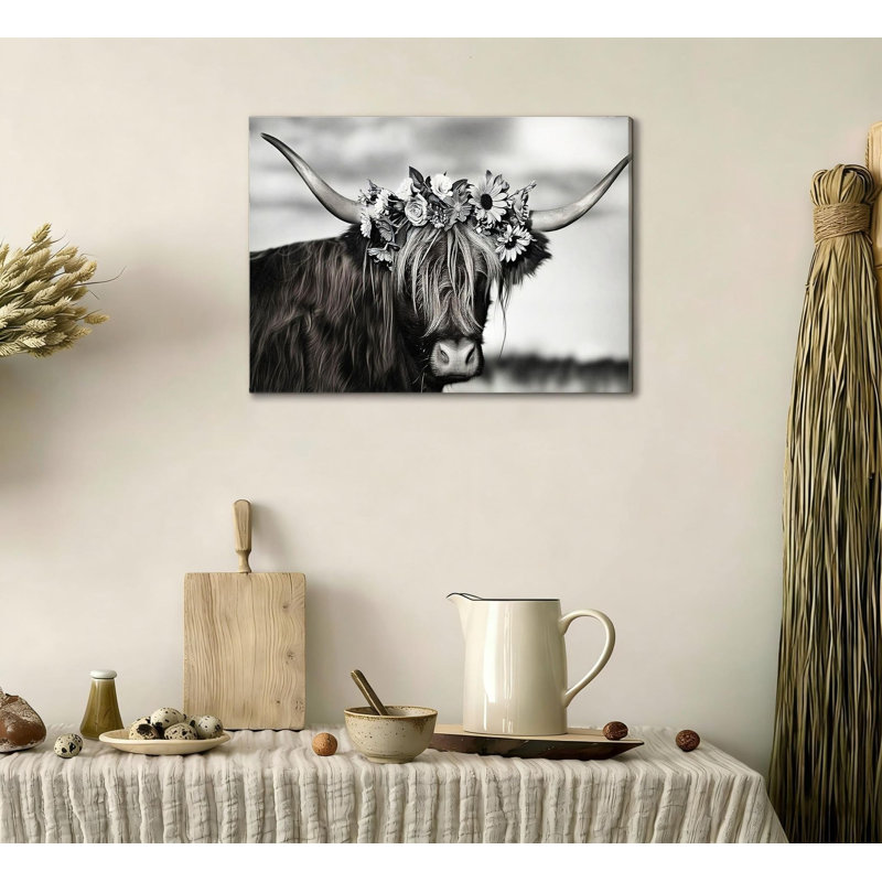 Toile de vache noire et blanche Highland