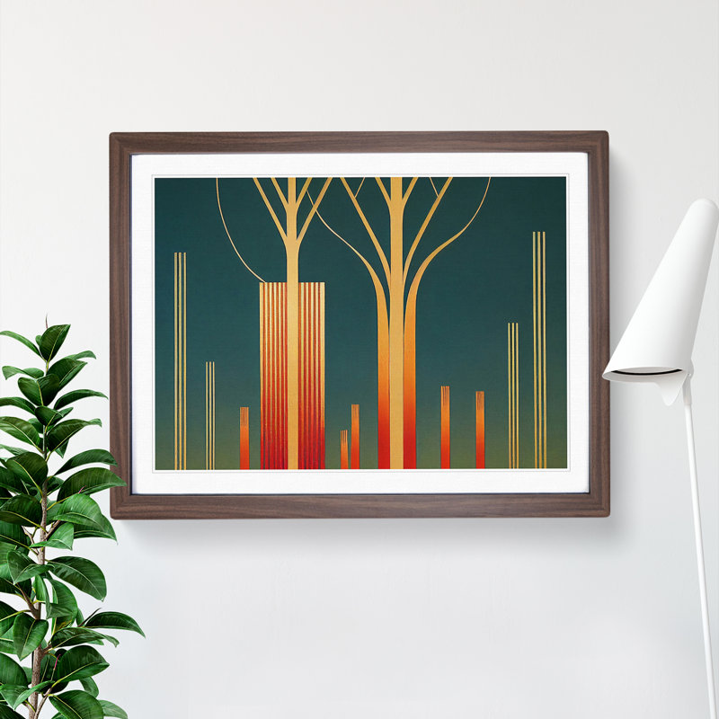 Art Deco Trees - Single Picture Frame Print, 46cm H x 64cm W x 2cm D, Walnut Framed