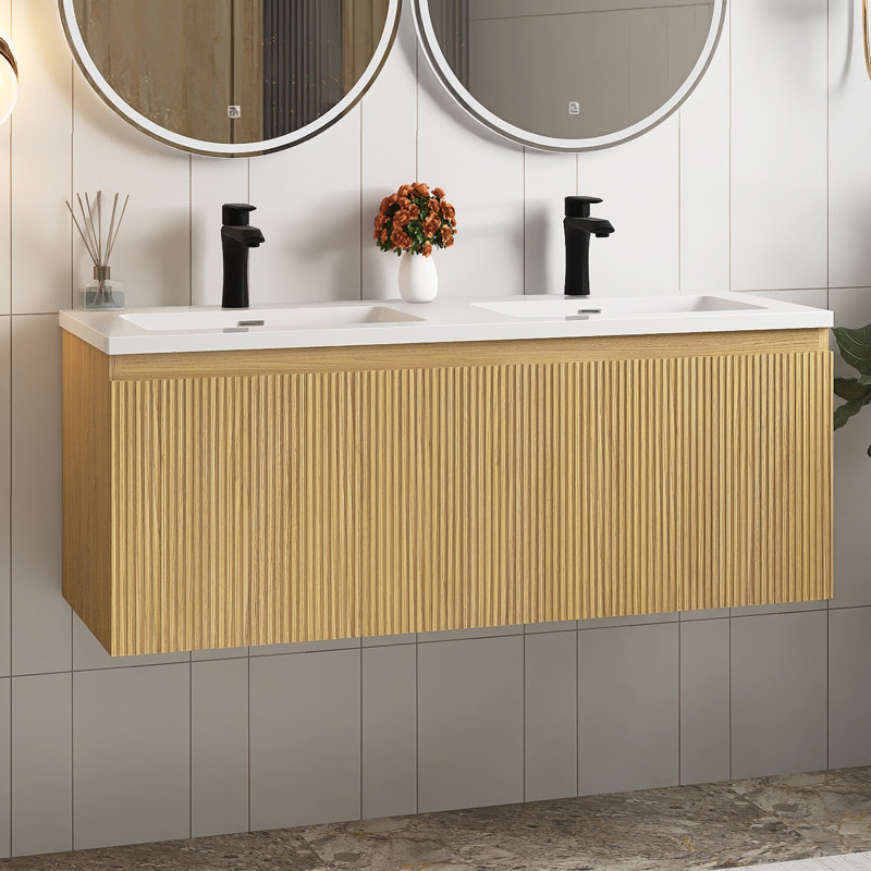 Ensemble de meuble-lavabo mural 48 po avec plateau en chêne jaune 48 po