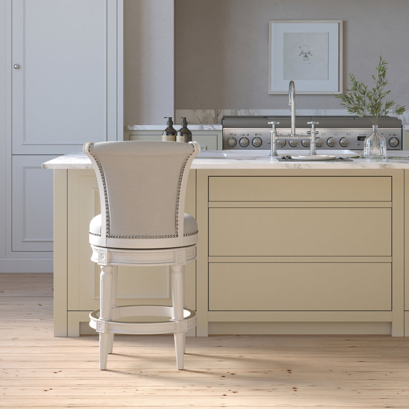 26 po Tabouret de bar pivotant à hauteur de comptoir en bois avec dossier haut, 1 pièce, H 40 po x L 21 po x P 24,5 po, White