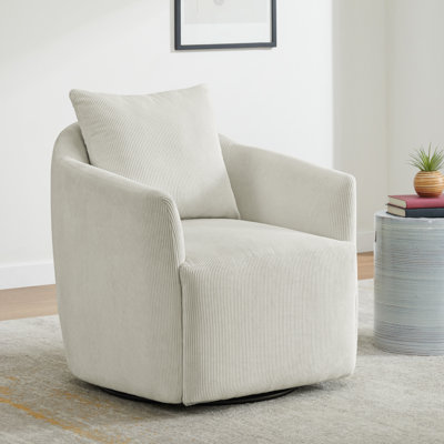 Fauteuil pivotant rembourré en velours côtelé l 30,5 po avec coussin décoratif