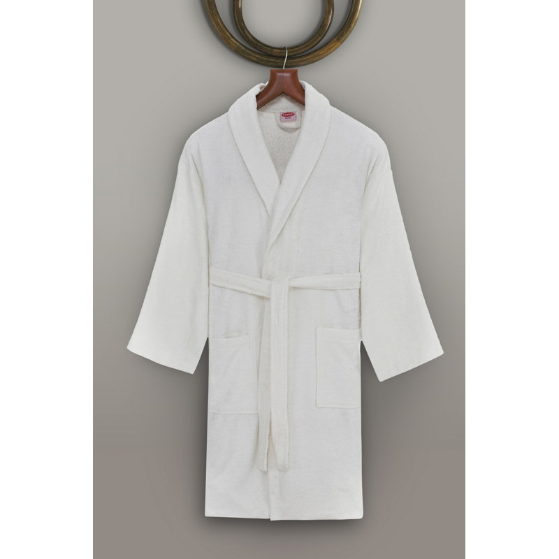 Peignoir 100% coton mi-mollet garçon avec poches, Blanc