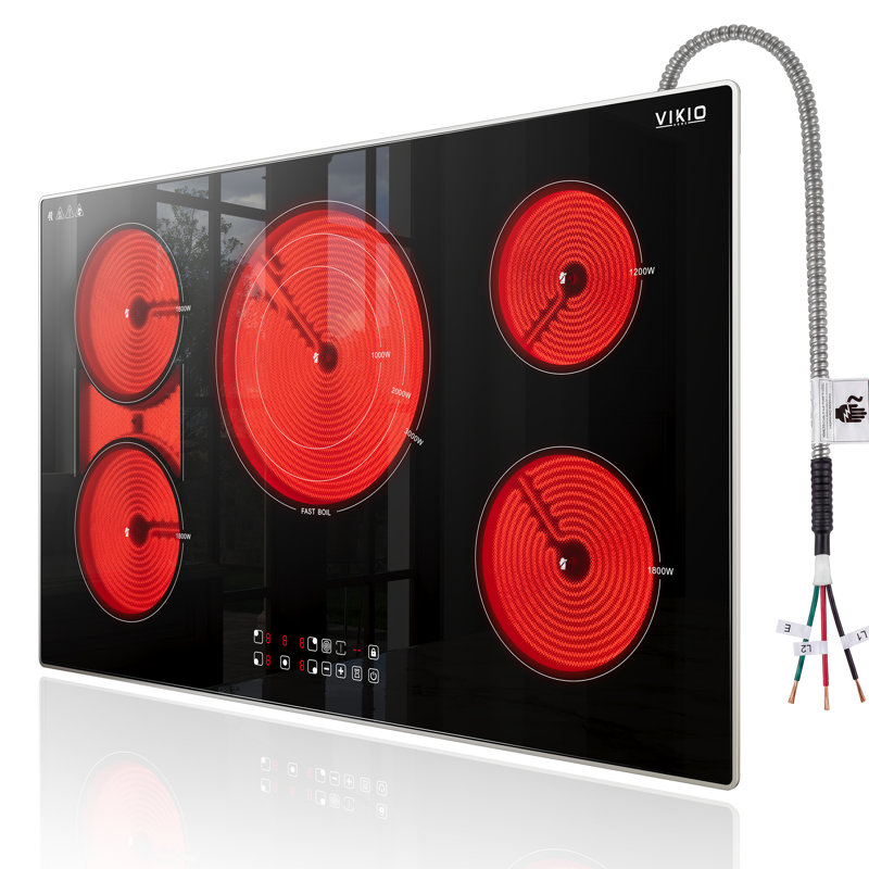 Surface de cuisson en verre micro-cristallin noir de 36 pouces avec 5 brûleurs, avec surface de transition de 4200 W, certifiée ETC et FCC