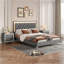 Ensemble de chambre à coucher 3 pièces: grand lit plateforme tapissier avec lumières DEL et 2 tables de chevet, gris ardoise | Velours | Lits standard-1795909046