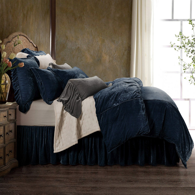 Stella Faux Silk Velvet Romantic Western 14x26 inch Long Ruffled Accent Pillow, Slate