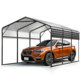 Abri de voiture robuste en métal 10 x 15 pi avec toit en acier galvanisé - Abri toutes saisons pour voitures, camions, bateaux