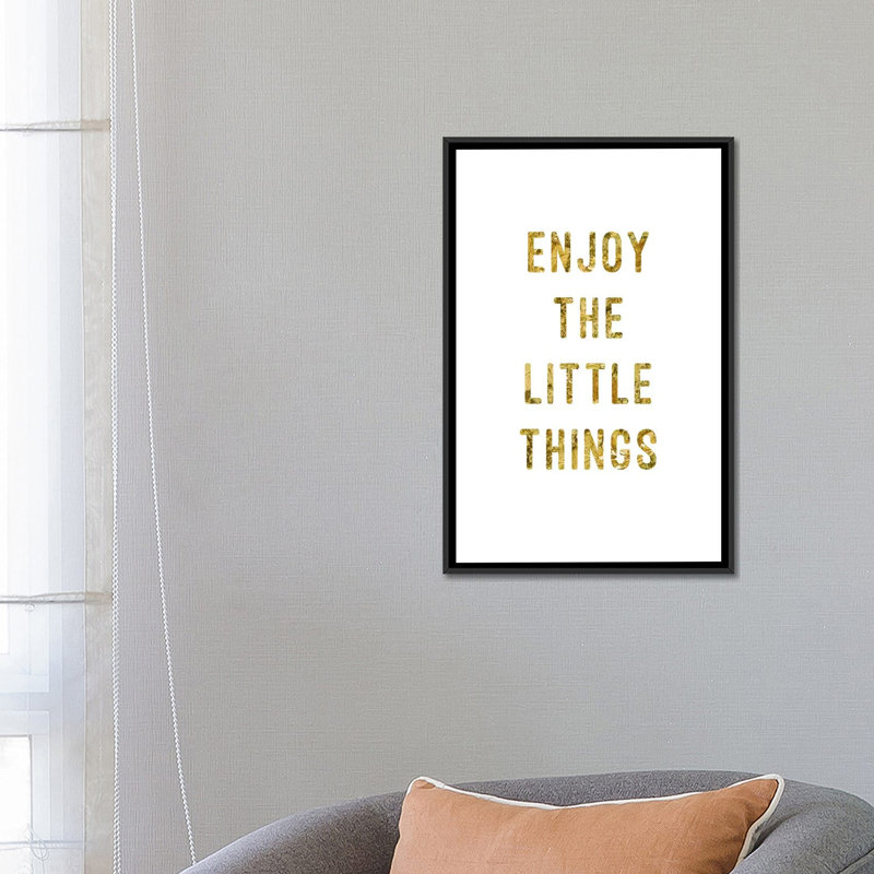 «Enjoy Gold», art textuel sur toile, H 26 po x l 18 po x P 1,5 po, Toile avec cadre noir, Pas de tapis