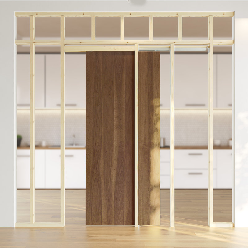 Ensemble de cadre de porte coulissante pour porte de 24 à 36 po avec fermeture en douceur pour mur à montants 2 po x 4 po