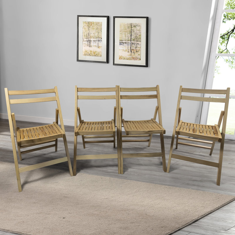 Chaise pliante polyvalente en bois massif de 4 - pour la maison, la salle à manger et les événements, Natural