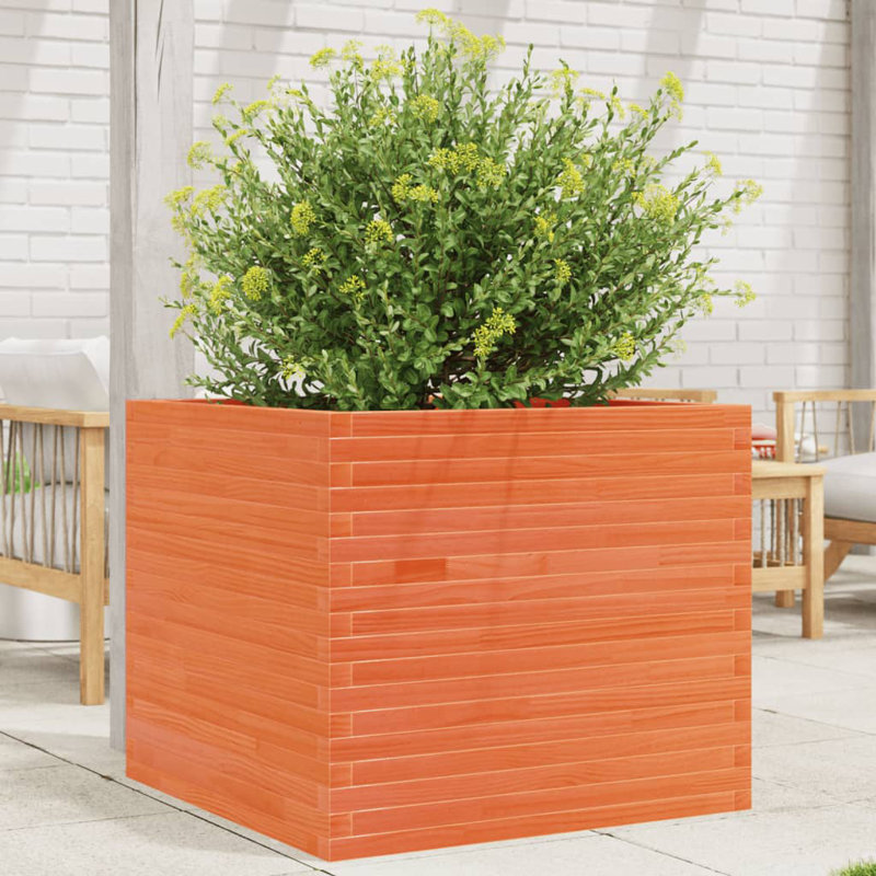 2 Wood Planter, 68.5cm H x 80cm W x 80cm D, Wax brown