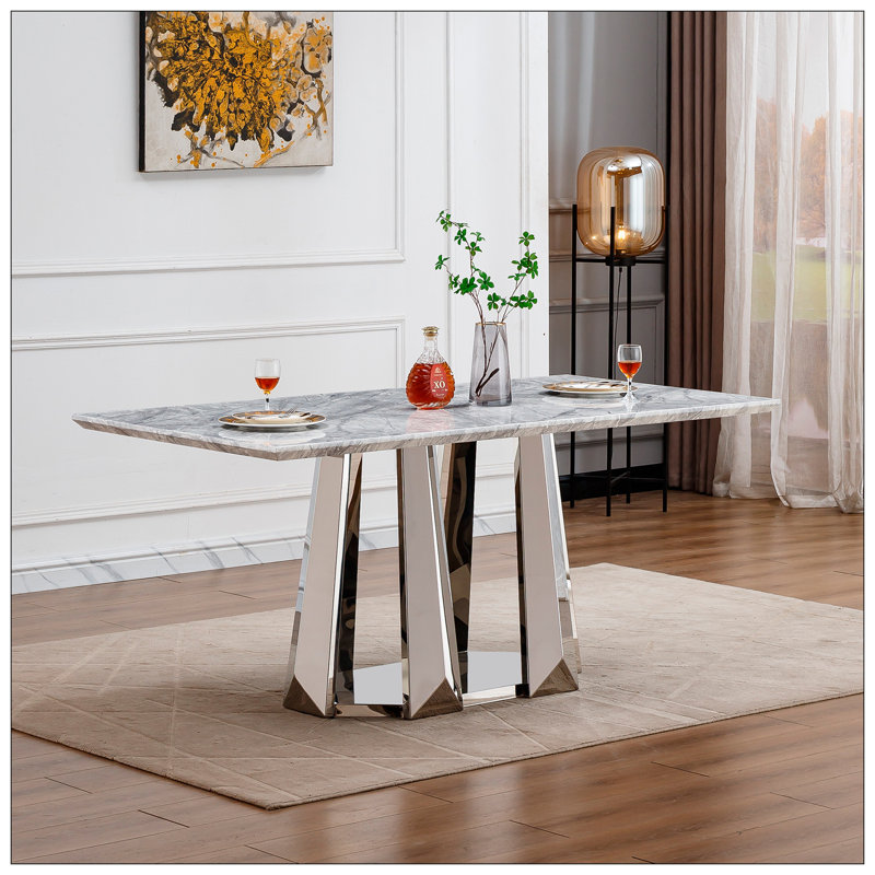 Table de salle à manger pour la cuisine, Argent argent, Gris