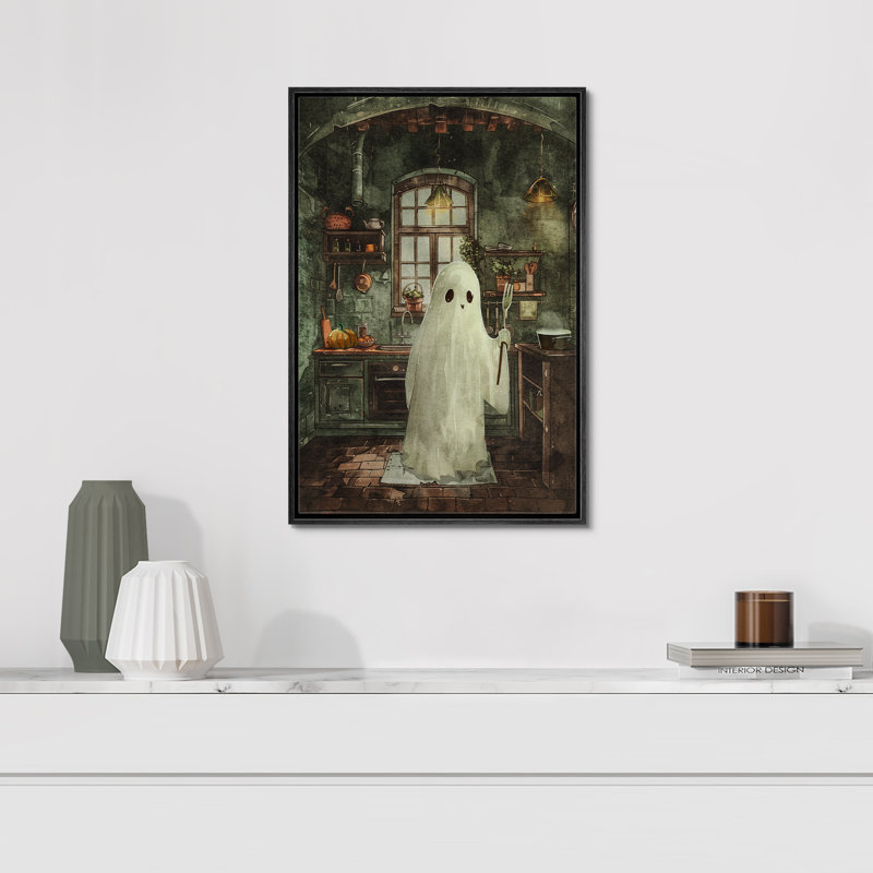 Fantôme dans la cuisine, images murales de Moody, décoration d'art gothique d'Halloween, Cadre noir, H 24 po x l 16 po