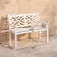 Banc de jardin extérieur, structure en bois, motif géométrique.