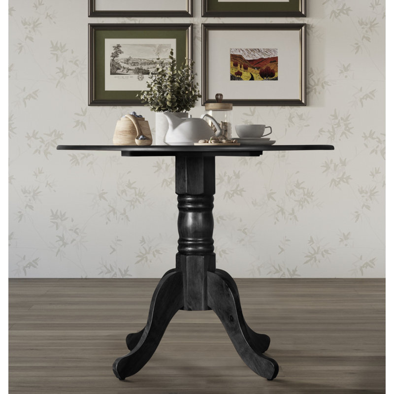 Jazlyn Round Solid Wood Base Dining Table, Black