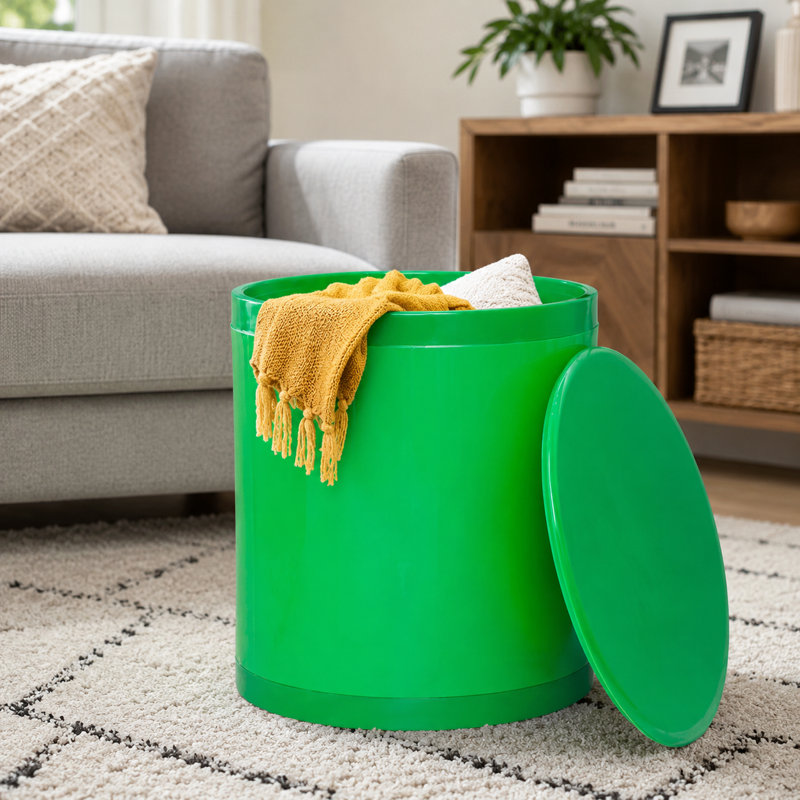 Otto Storage Stool | Round Plastic Storage Ottoman | Solid Color, Green