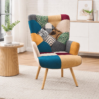 Fauteuil décoratif à haut dossier pour chambre et coin lecture Floral Patchwork
