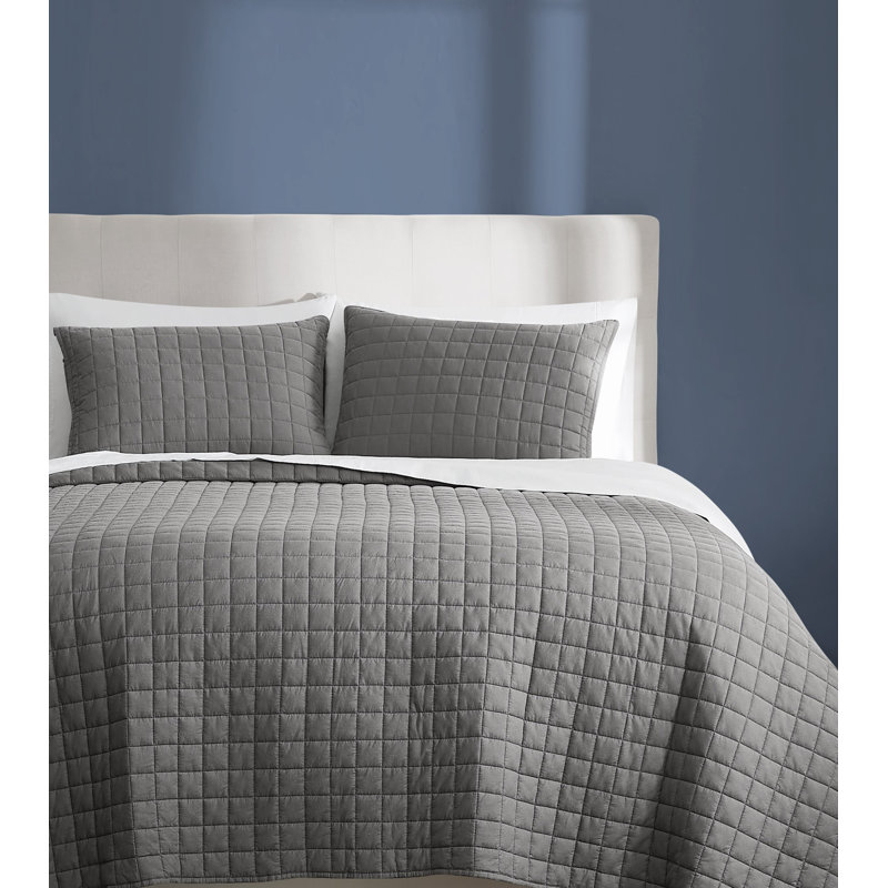 Brooklyn Loom Essential Cotton Natural King 3 Piece Quilt Set, Grey, Twin Extra Long Quilt  + 1 Sham