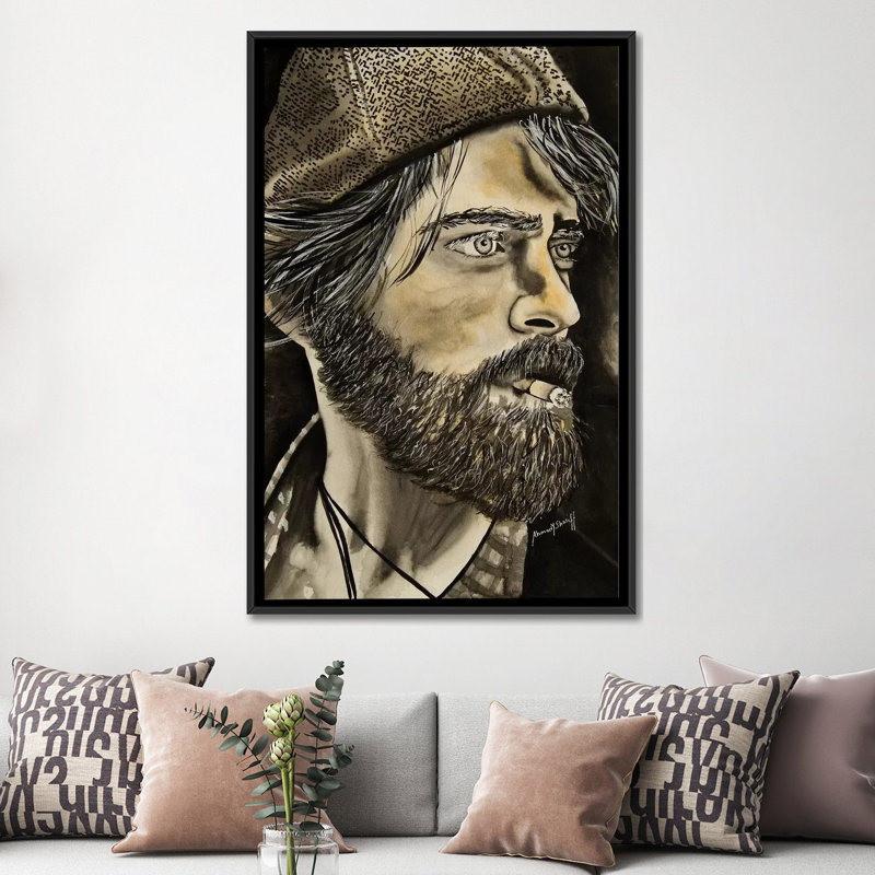 « fumer man », reproduction d’impression sur toile tendue, H 60 po x l 40po x P 1,5 po, Toile avec cadre noir, Pas de tapis