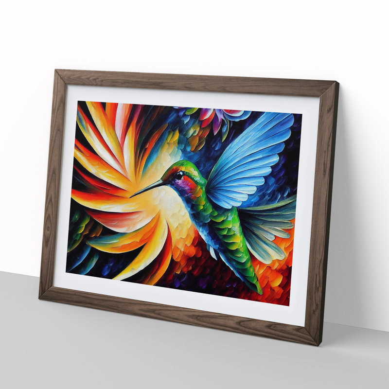 Hummingbird Vol.6 Abstract 1 Piece Single Picture Frame Painting, 34cm H x 46cm W x 2cm D, Walnut