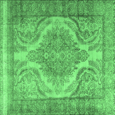 Tapis oriental en laine / polyester tissé à la machine en vert / gris