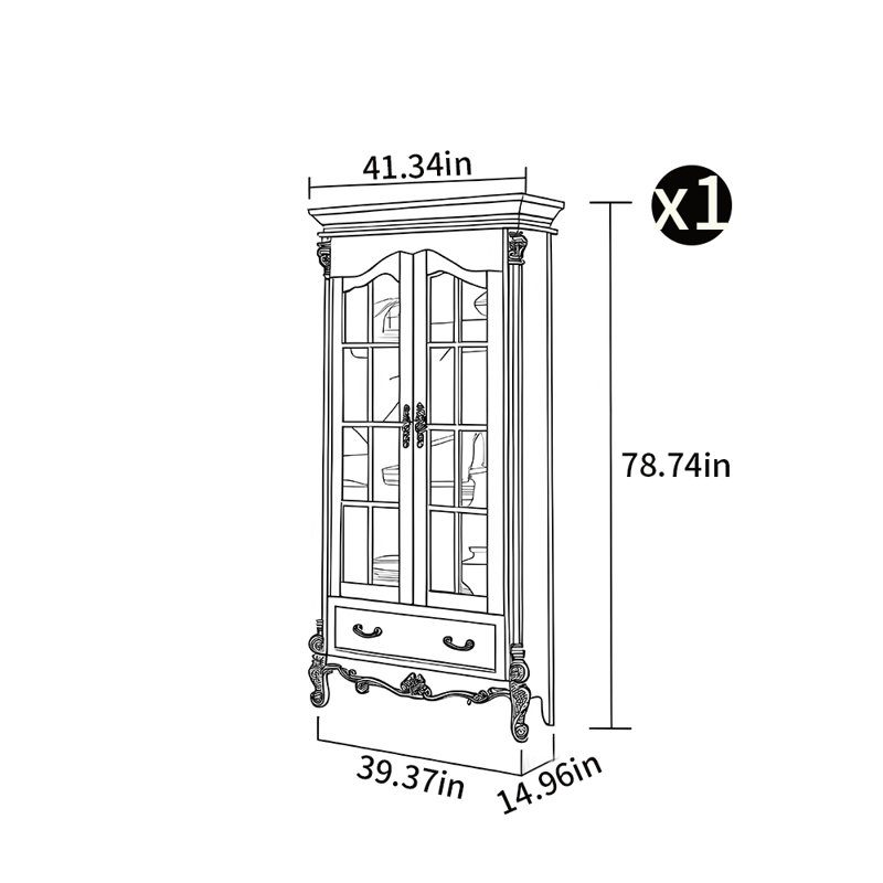 Double door bookcase, (4 Shelves) 78.74"H x 41.34"W x 14.96"D, Dark Brown