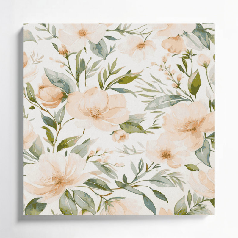 Aquarelle, art floral sur toile beige 15, H 8 po x l 8 po