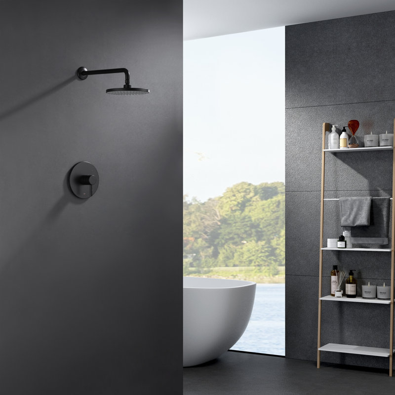 Euro Collection Shower Trim Only: 8" Round Shower Head, Single Handle Set & Rough-in Valve Included - Matte Black