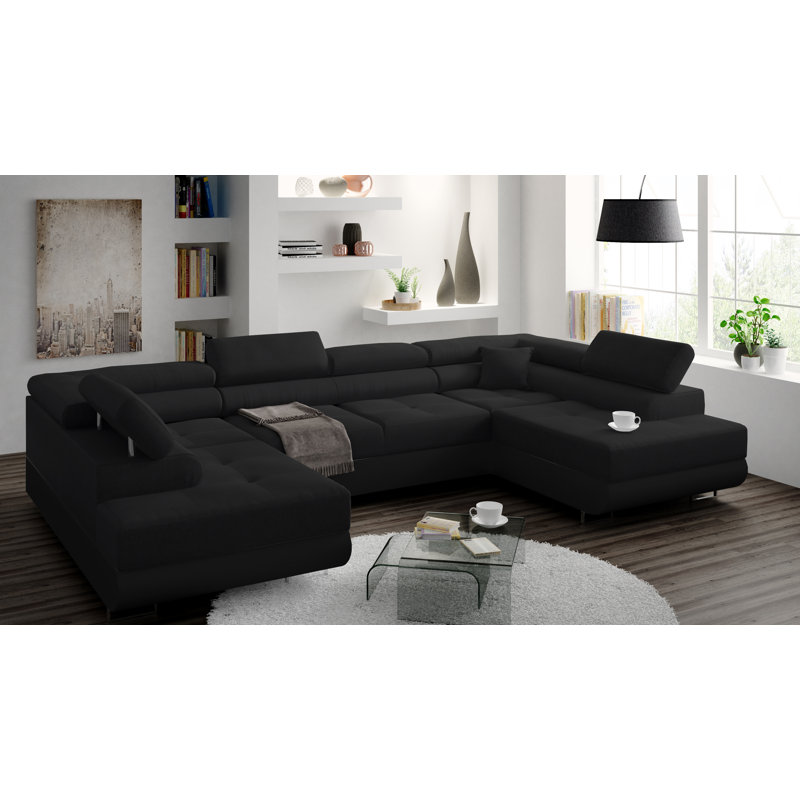 Anguel 4 Seater Sofa Bed, Left Hand Facing, Dark Grey/Black 