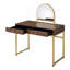 Bureau de coiffeuse 2 tiroirs avec miroir et plateau à bijoux, noyer et or