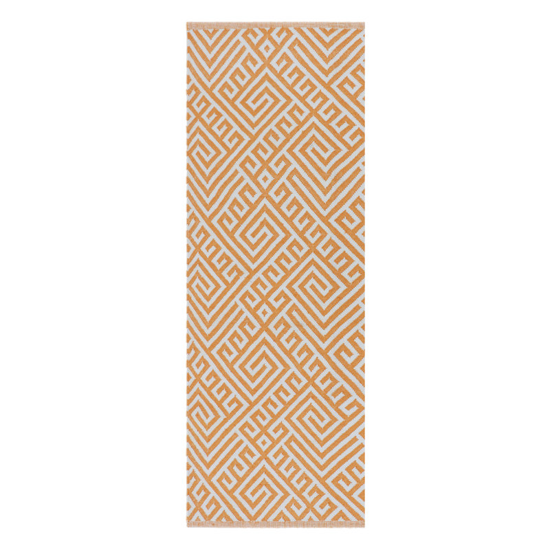 Geometric Area Rug in Orange/Ivory, Runner 2'6" x 12'
