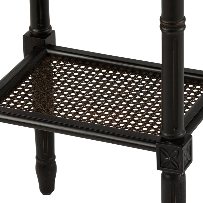 Psomas Rustic Farmhouse Square End Table, Distressed Side Table with Espresso Tray Top & Woven Shelf, Black
