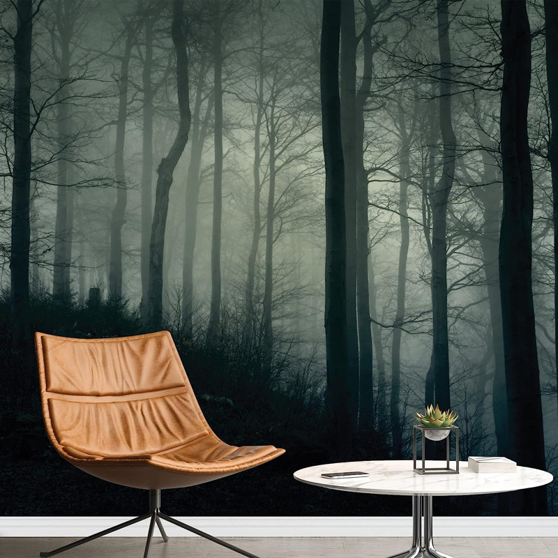 Murale forêt brumeuse la nuit, L 100 po x l 144 po