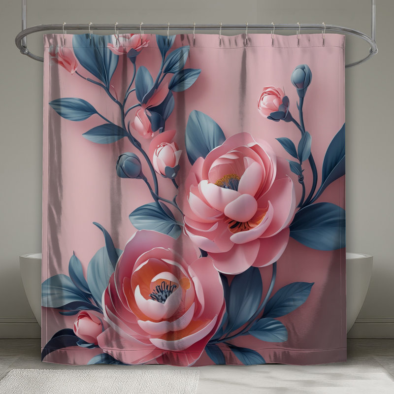 Rideau de douche rose pivoine très long, 70in W x 84in H