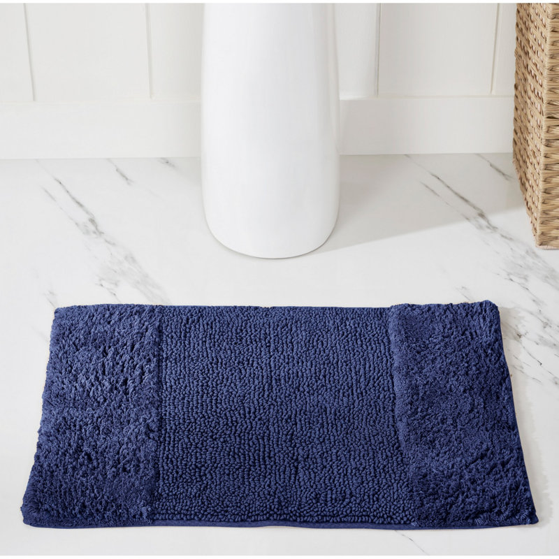 Tapis pour salle de bain 100% coton avec envers antidérapant Merkle, Rectangle 17 po x 24 po, Marine