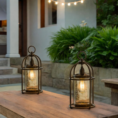 16.7" Solar Powered Black Metal Outdoor Hanging Edison Bulb Light