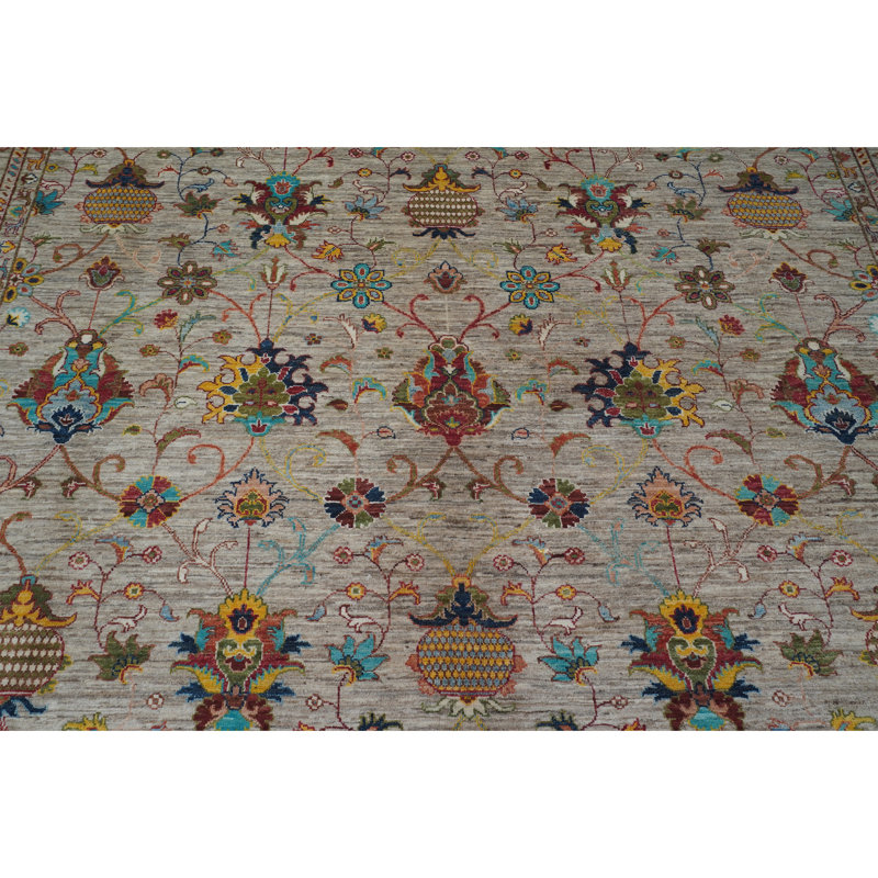 Hand Knotted Wool Oriental Area Rug in Gray/Yellow/Red/Blue
