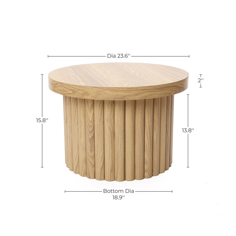 Crystopher Natural Wood Fluted Round Coffee Table