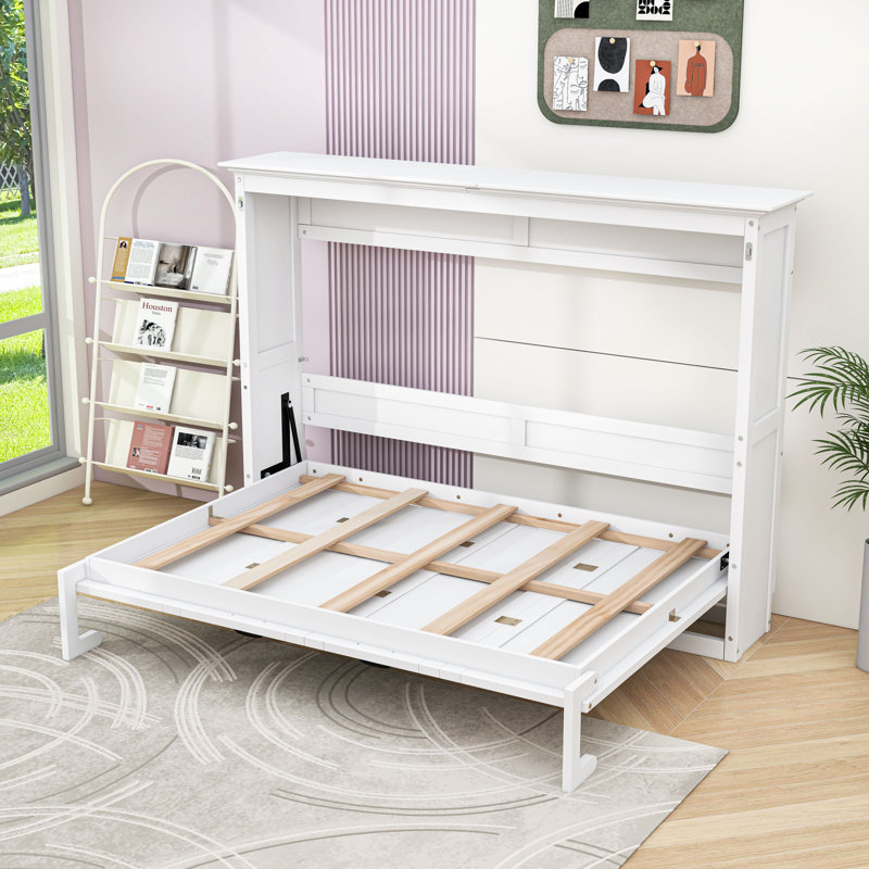 Lit escamotable peu encombrant avec armoire intégrée, Lit double, Blanc