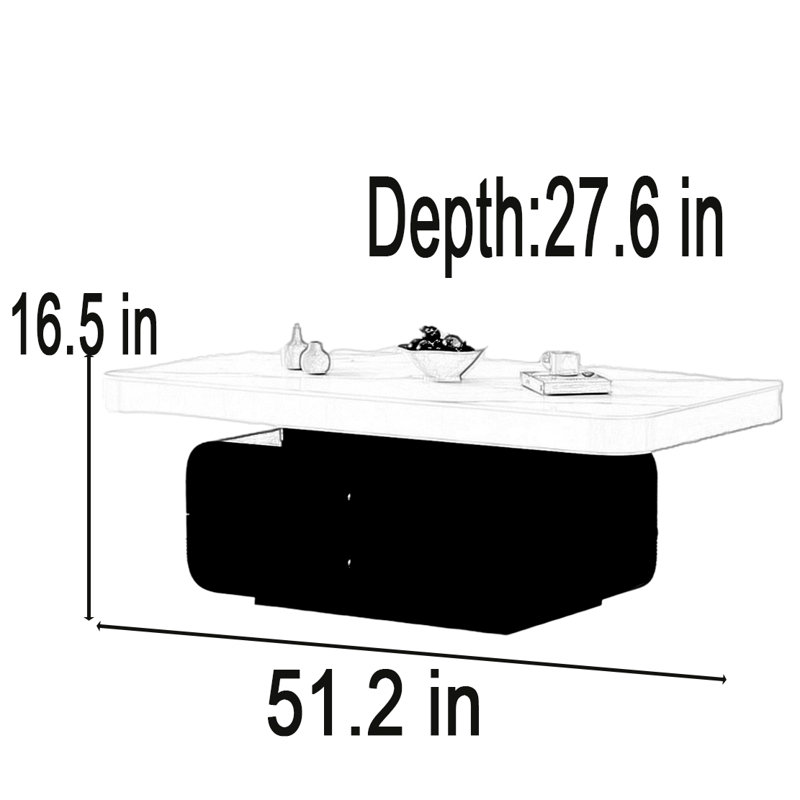 Table basse Luxury Rockboard, H 16,5 po x L 51,2 po x l 27,6 po, Plateau blanc / base noire